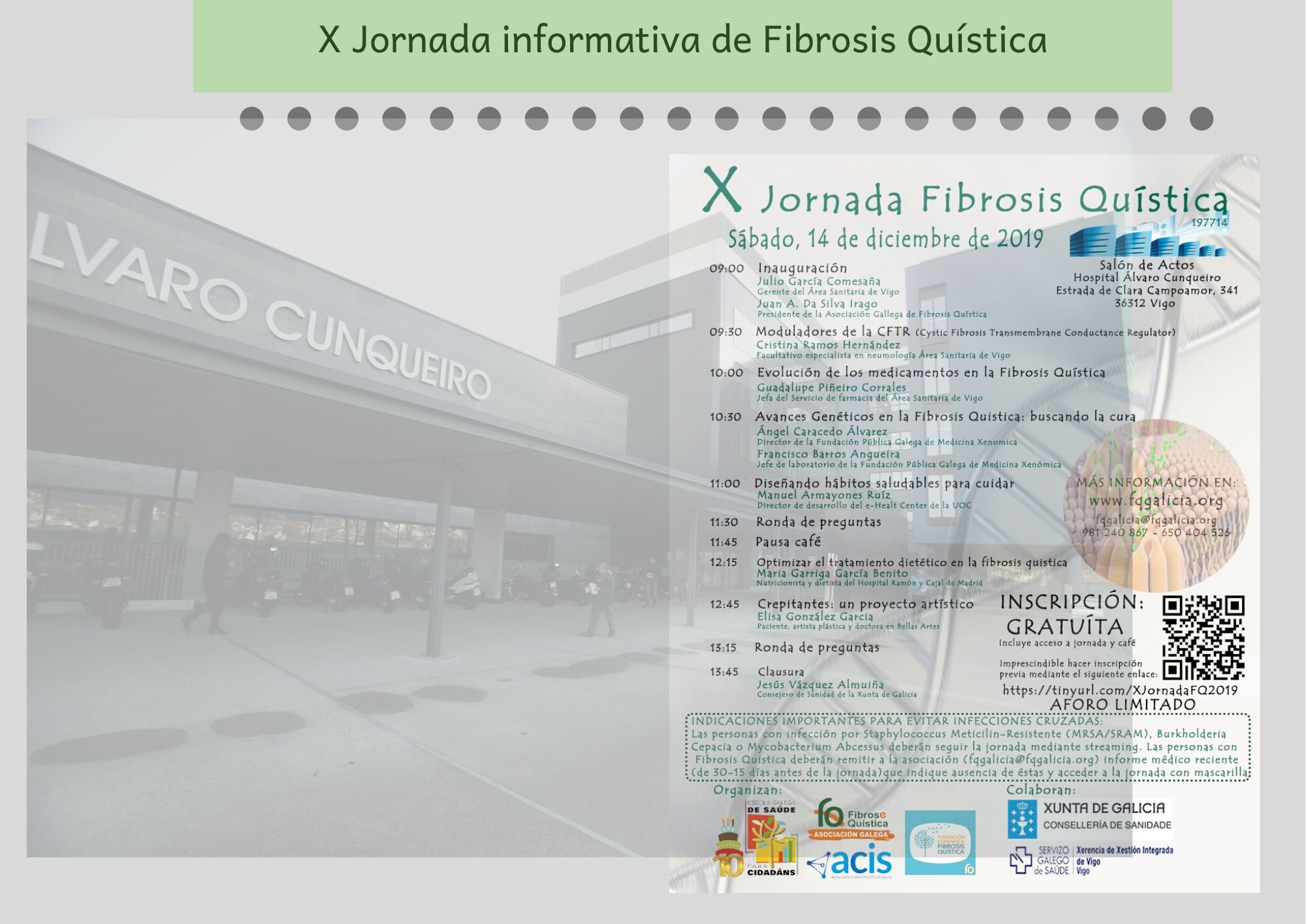 X Jornada informativa de Fibrosis Quística. Se realizará en el Salón de Actos del Hospital Álvaro Cunqueiro de Vigo.